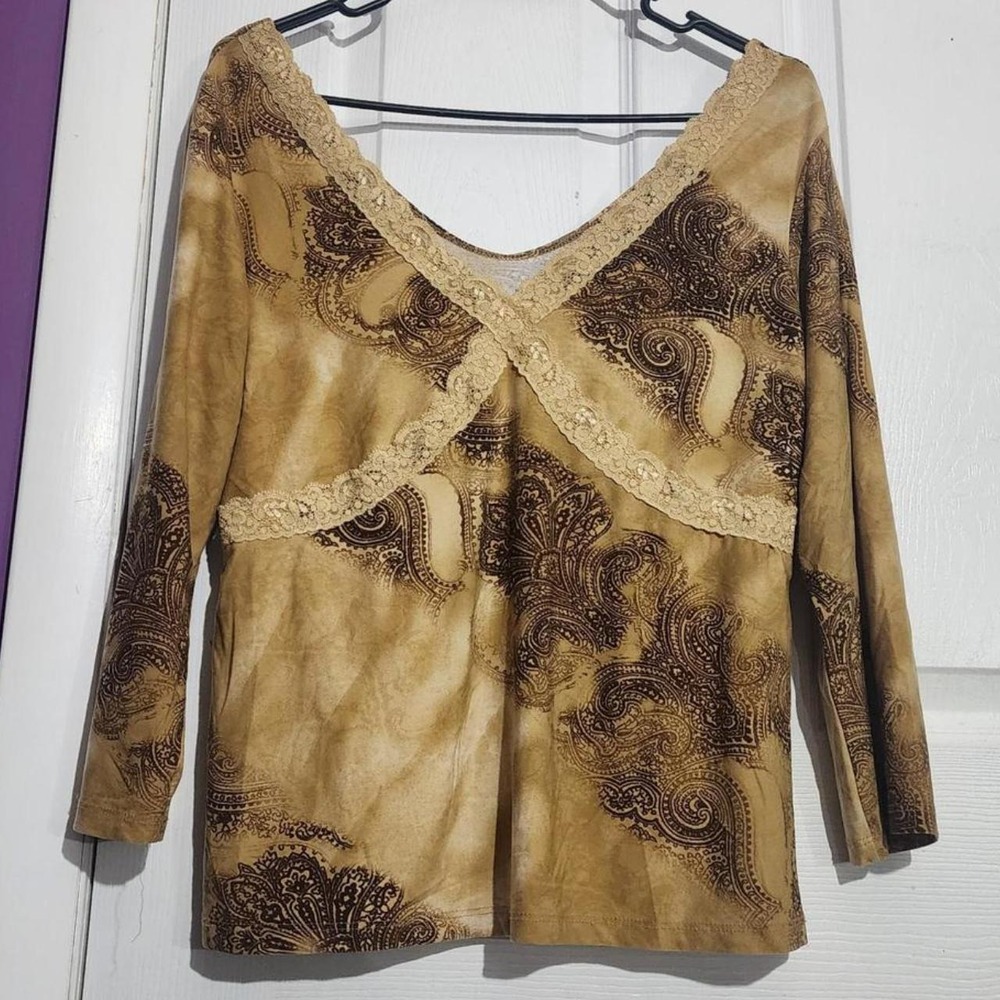 Vintage Brown Paisley Babydoll Top